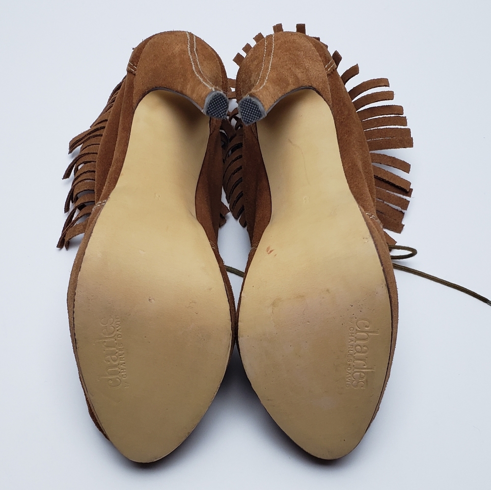 Charles David Suede Fringe Stiletto Heel Booties - Picture 6 of 8